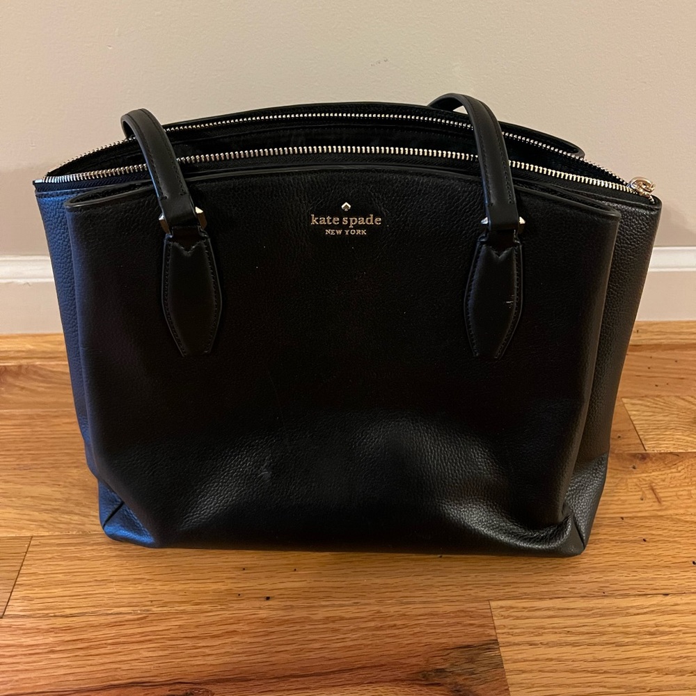 Kate Spade Black Leather Tote Three Compartment